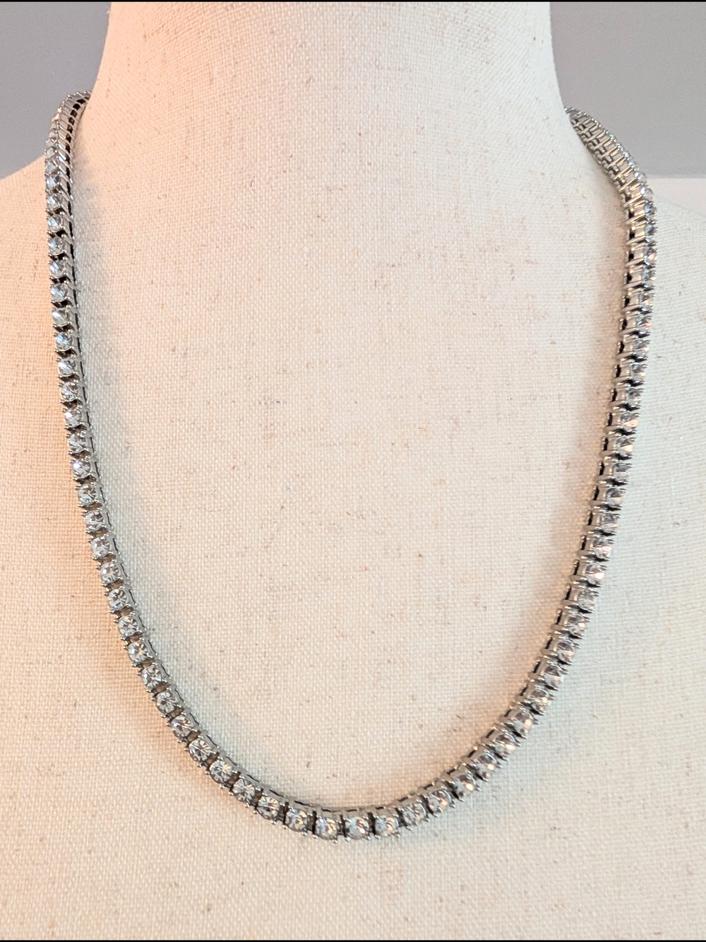 22" Silver and Moissanite Tennis necklace  - Bridesmaid Necklace - Picture 4 of 6